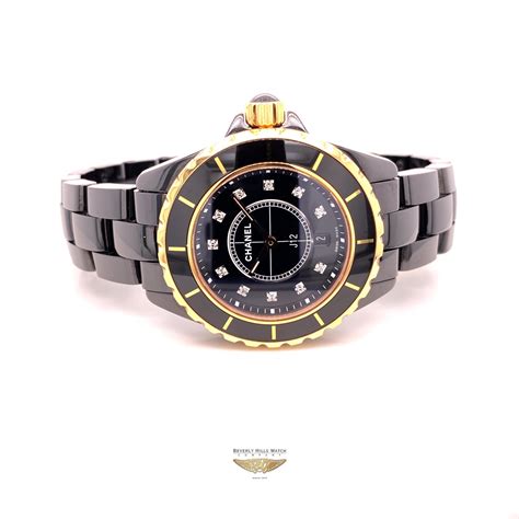 chanel j12 black rose gold|Chanel j12 black with diamonds.